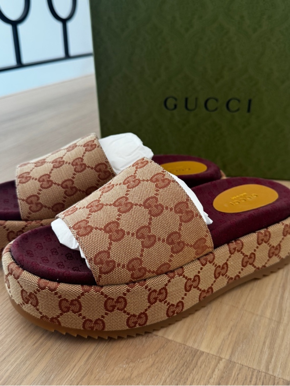 Gucci Canvas GG Monogram Angelina Platform Slide Sandals NEW - Picture 1 of 8